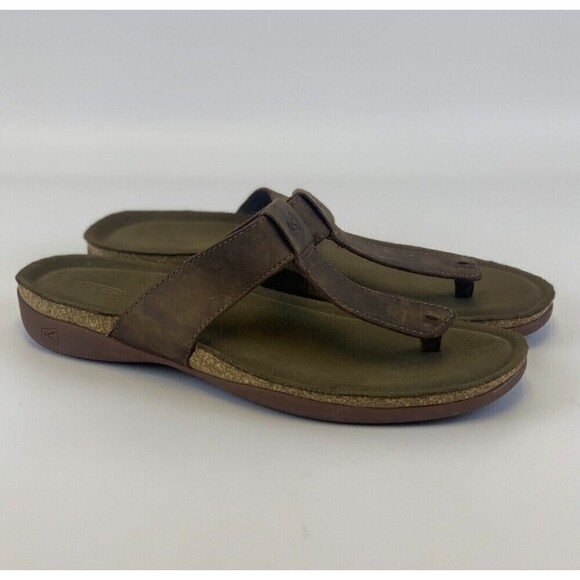Keen Ana Cortez Flip Flop Brown Leather Thong Sandal Slip On 1019245 Womens 10.5 - Picture 2 of 10